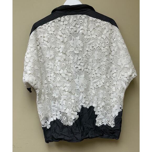 Badgley Mischka Blue White Lace Button Down Chambray Shirt Cowboy Carter Western - Picture 3 of 14